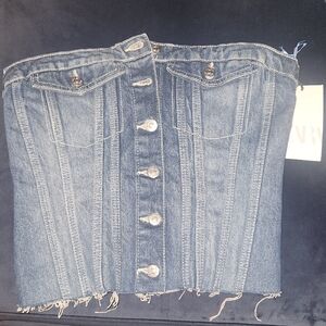 Zara Blue Denim Buttoned Crop Top